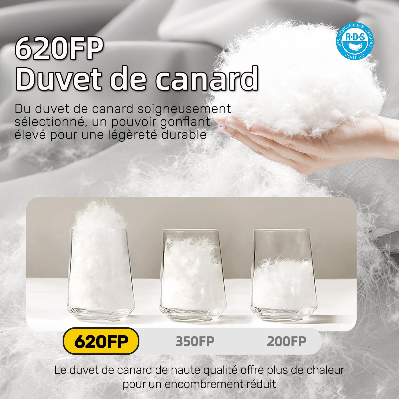 Sac de Couchage Duvet Adulte Ultraléger 3 Saisons, 500g de Remplissage, Taille Large 220x85cm, Super Compact, pour Randonnée, Camping, Alpinisme