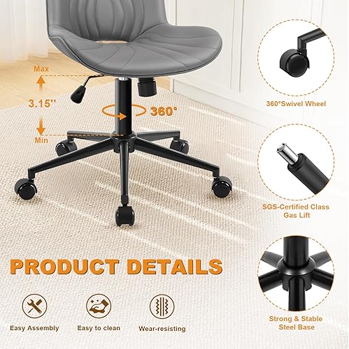 Miniatura 5 de Silla de Oficina, Silla de Escritorio sin Brazos con Ruedas, Sillas Ergonómicas y Cómodas para Computadora de Oficina en Casa, Silla de Tocador