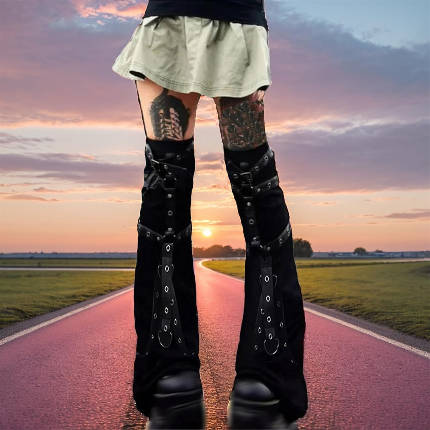 Gothic Leg Warmers for Women Punk Long Y2k Grunge Emo Rave Harajuku