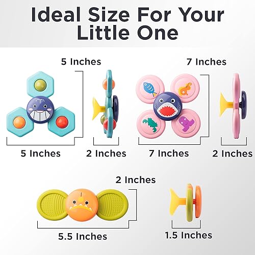 Miniatura 6 de KayLe Juguetes sensoriales Spinning Top para niños pequeños, juguete sensorial con ventosa para bebé con sonajero, diversión para el baño y el