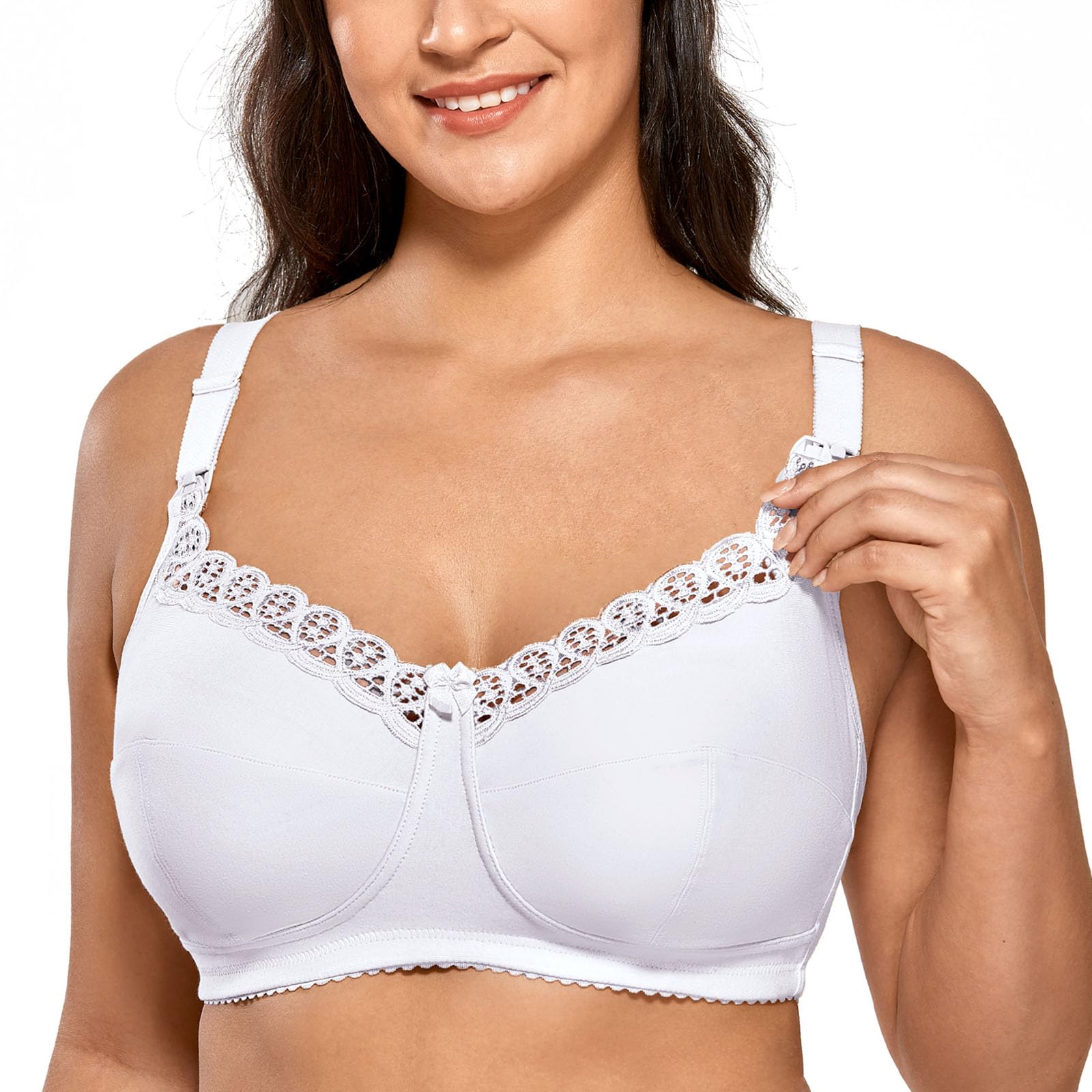 Gratlin Women's White Nursing Bras Cotton Plus Size Maternity Wireless Comfort Breastfeeding Bra 36H