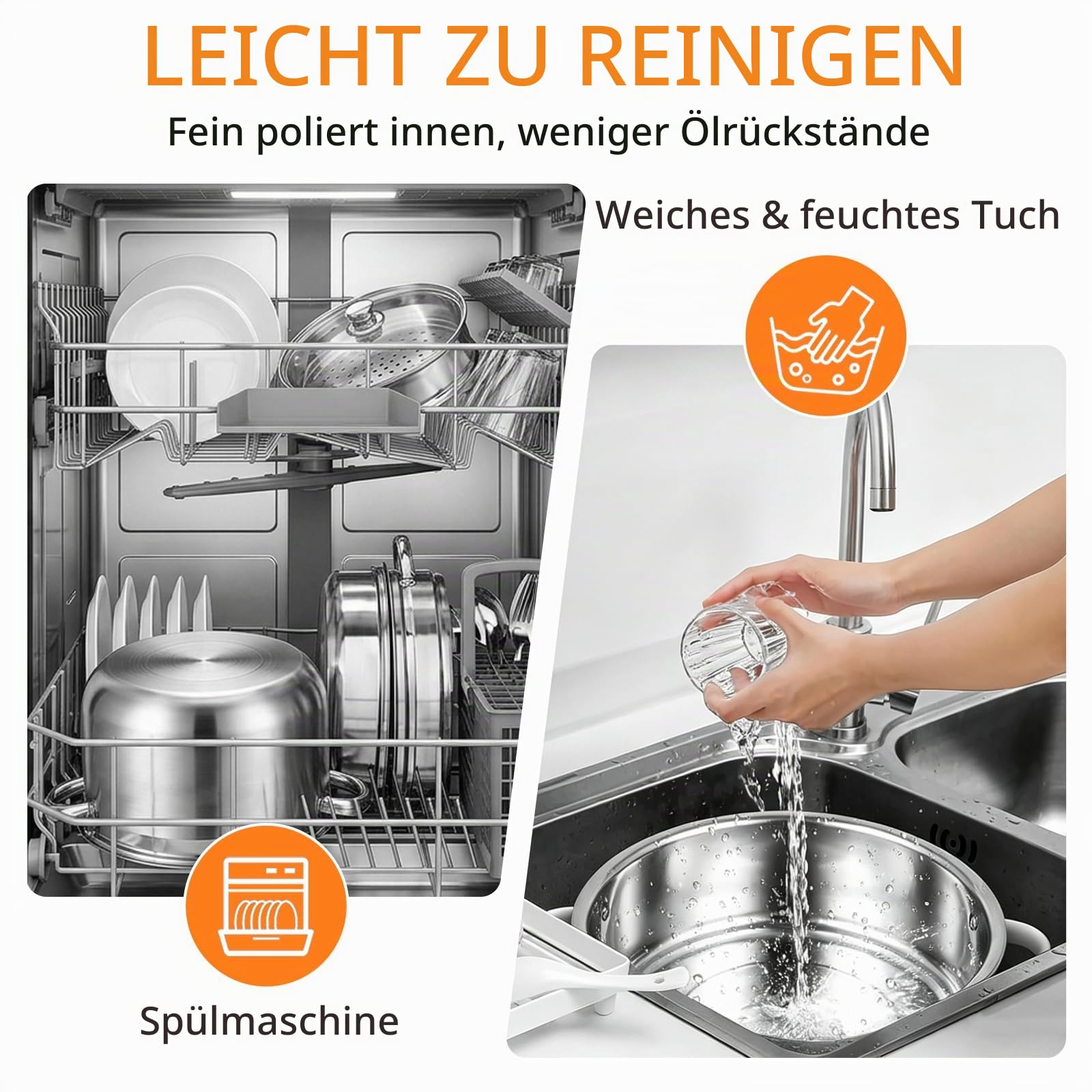 Dampfgarer 28 cm aus Edelstahl, 3- & 4-stöckiger Dampfgarer Topf mit Glasdeckel, Stapelbarer Dampfkochtopf für Gemüse, Fisch, Pasta & Suppen, für Induktion & Gas (4-Etagen)