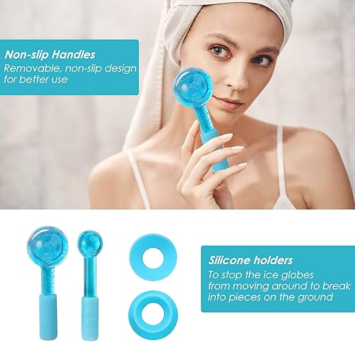 Miniatura 3 de Juego de globos de hielo azules, 2 piezas grandes y 2 mini globos de hielo para faciales incluidos, globos de hielo frío para aliviar la hinchazón
