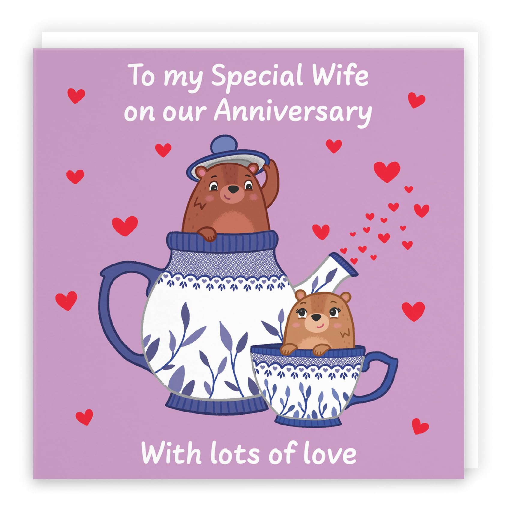 Hunts England, Cute Teapot Wife Anniversary Card, Fun Bears Anniversary Card, Love Story Collection
