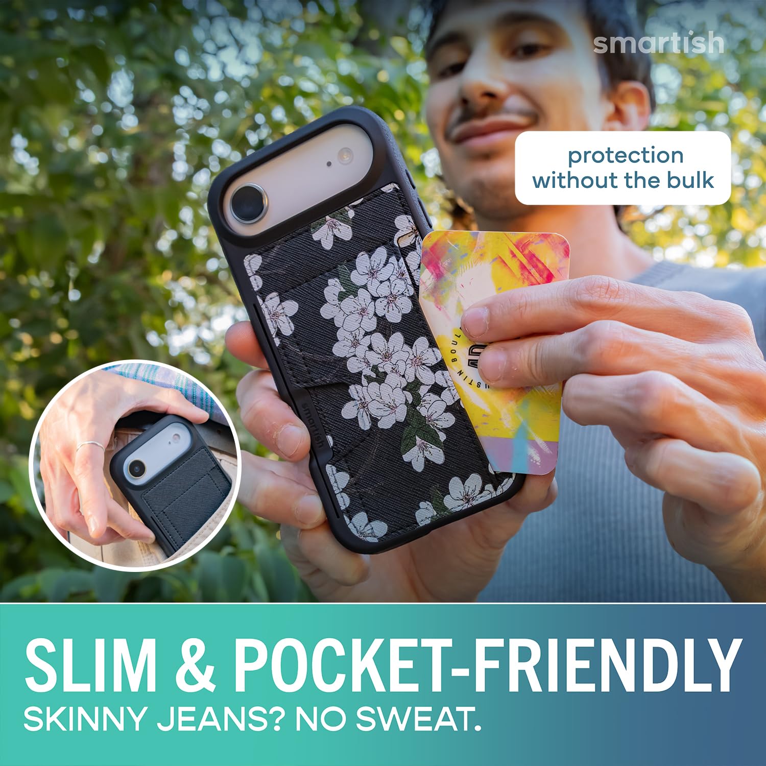 Smartish®, Wallet Slayer Vol. 2 - Funda tipo cartera para iPhone Air con tarjetero con protector para tarjetas y soporte, a prueba de caídas, modelo Very Cherry Blossom
