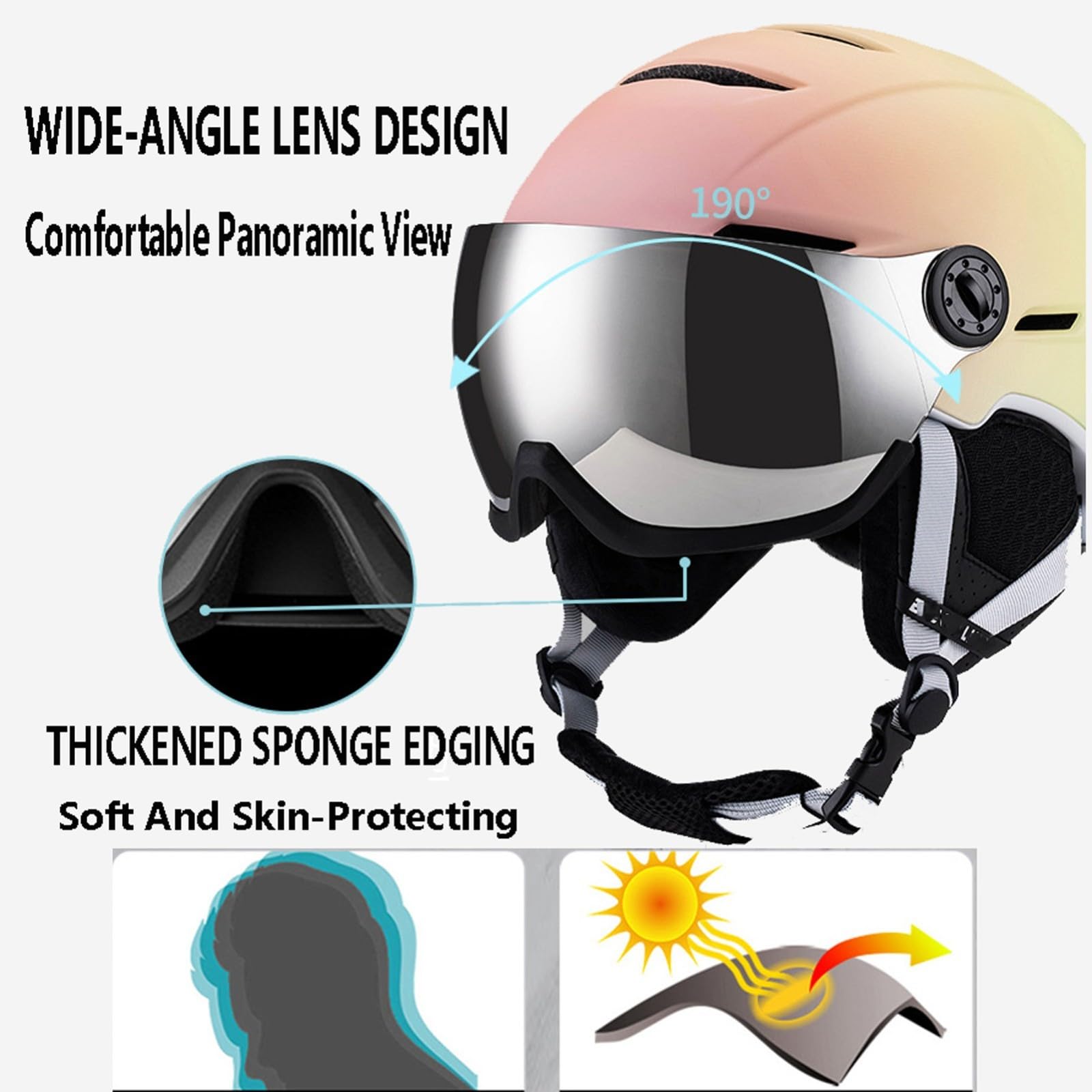 Casco de Snowboard para Hombres/Mujeres, Casco de Esquí con Orejeras Desmontables, Desmontable, Integrado Gafas Protectoras 04,M