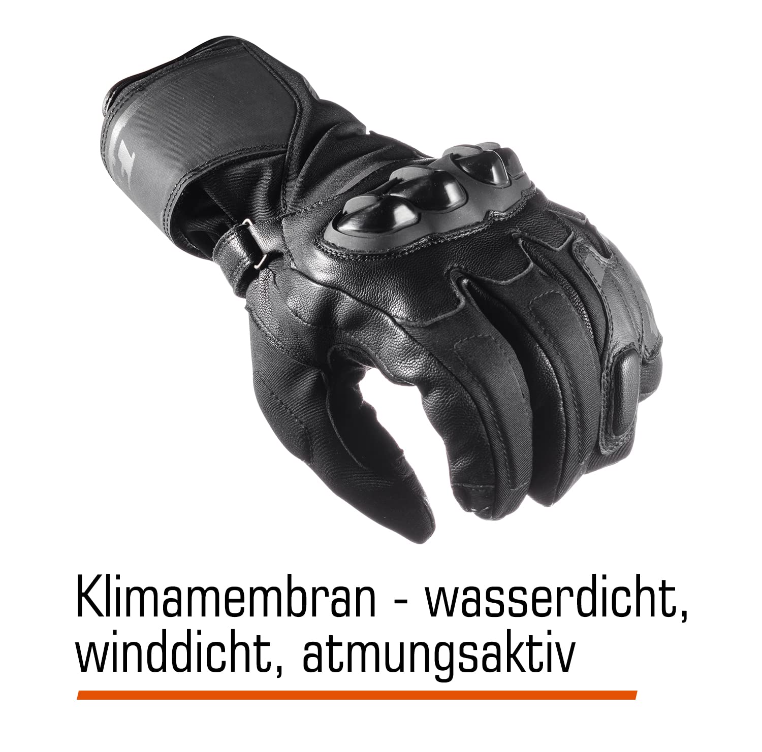 FLM Torque WP Leder/Textilhandschuh Lang - Wasserdicht & Winddicht - Knöchelschutz - Touchscreen-Funktion - Reflektoren