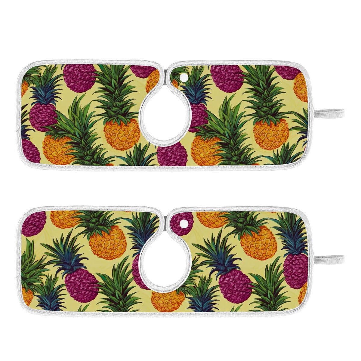 FULUHUAPIN 2 Pack Pineapple Kitchen Faucet Splash Catcher Absorbent Mat, Polyester Sponges Machine Washable Quick Dry Drying Mat, Sink Accessories 23'' x 5'' 20323819