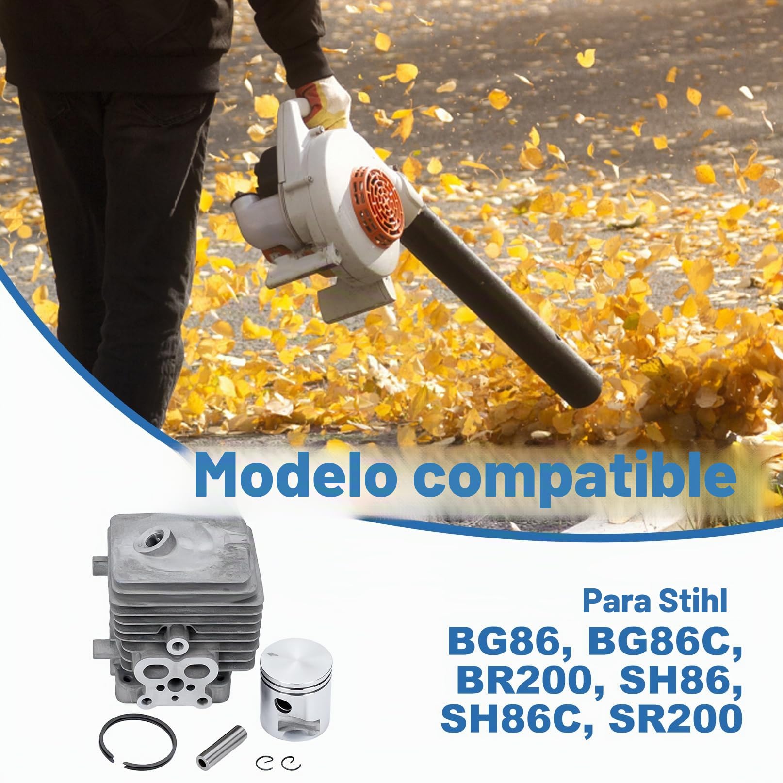 Kit de Pistón Cilindro 34mm para Stihl BG86 BG86C BR200 SH86 SH86C SR200 Repuestos Soplador con bujía Filtro Cojinetes etc Reemplazo 42410201203 6201
