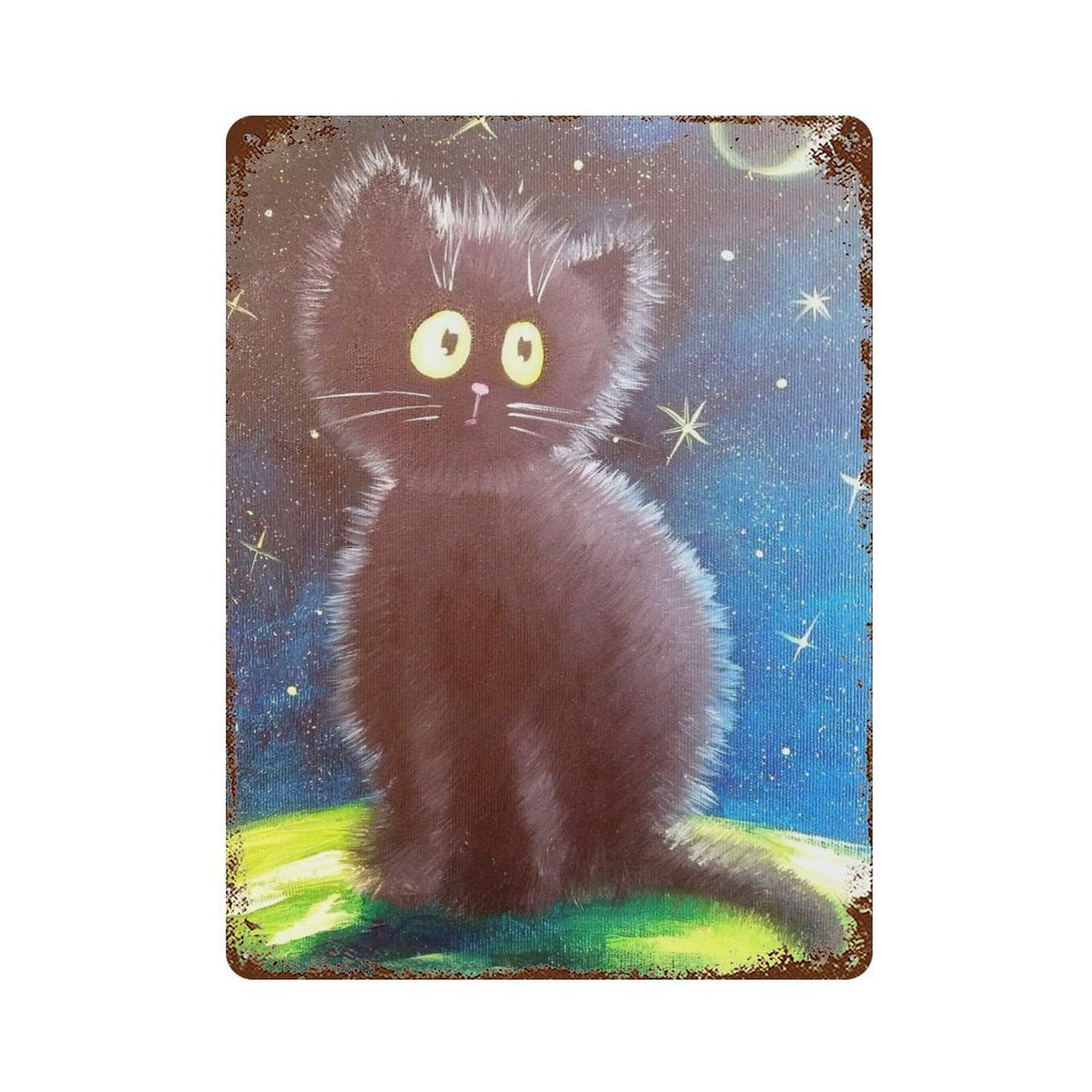 Distressed Metal Wall Sign Black Cat 15.7"x11.8", Decorative Metal Wall Art for Farmhouse, Kitchen And Entryway Decor