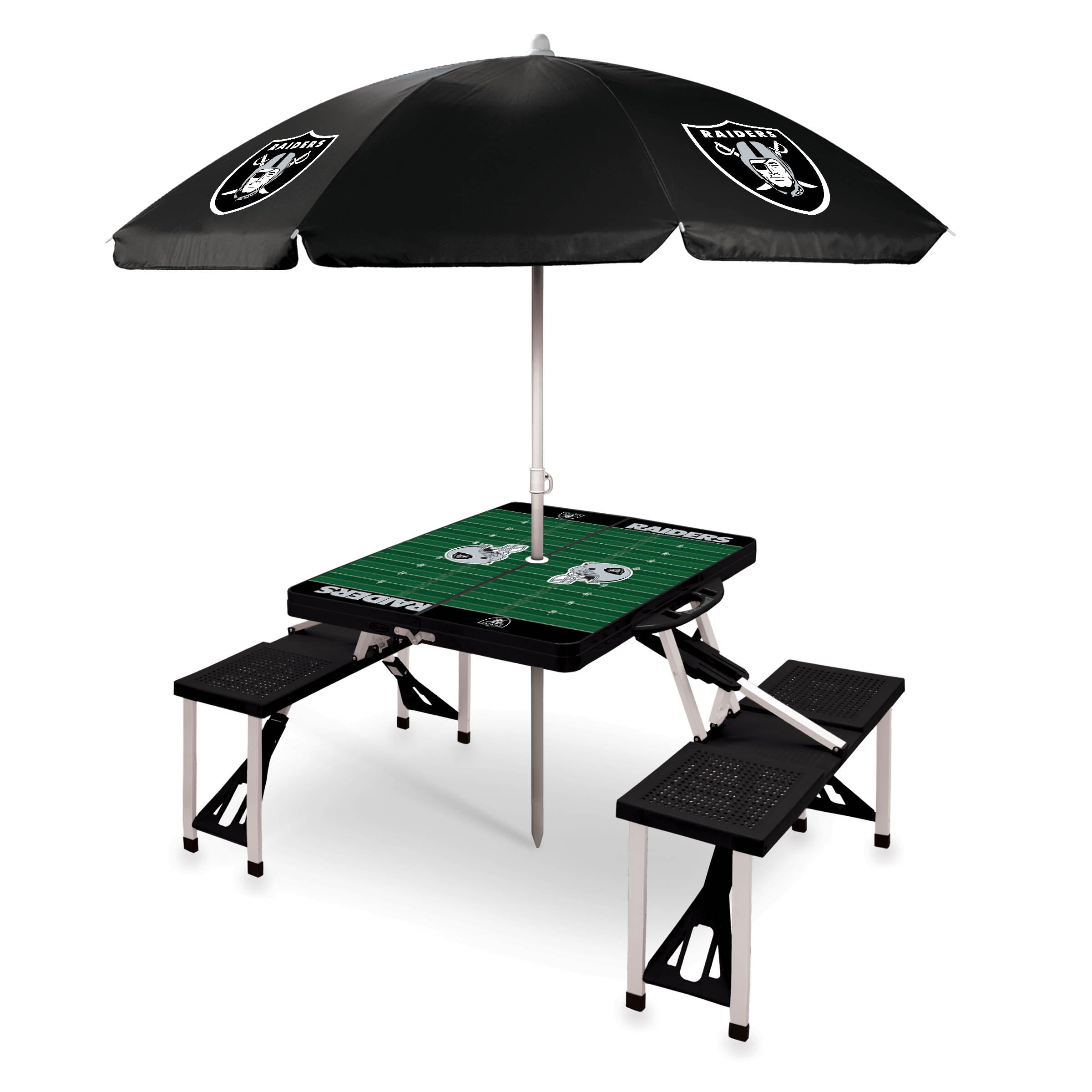 PICNIC TIME NFL Picnic Table Portable Folding Table with Seats and Umbrella