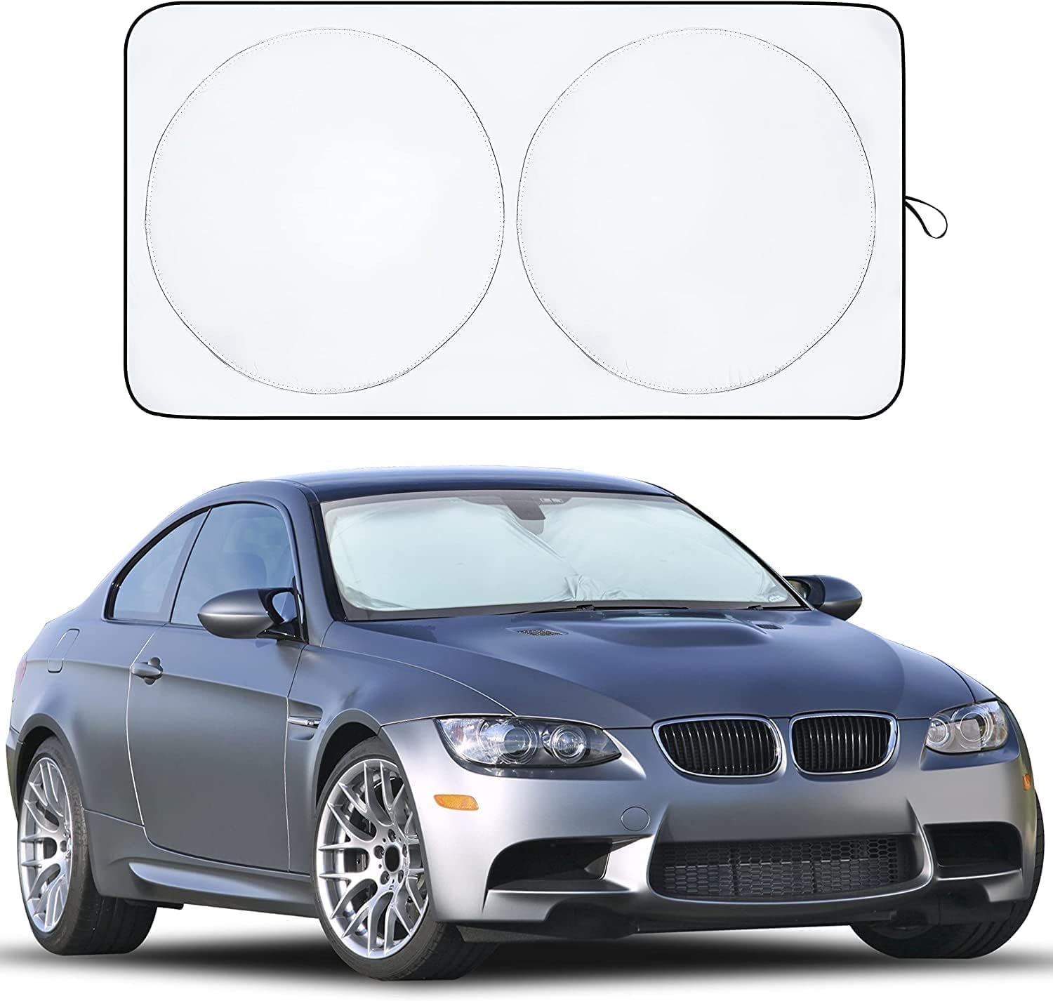 EcoNour Car Windshield Sun Shade | Reflector Sunshade Offers Ultimate Protection for Car Interior | Cool Car Reflective Sun Blocker Fits Small Sedans, Mini SUVs, & Hatchbacks | Medium (64x32 inches)