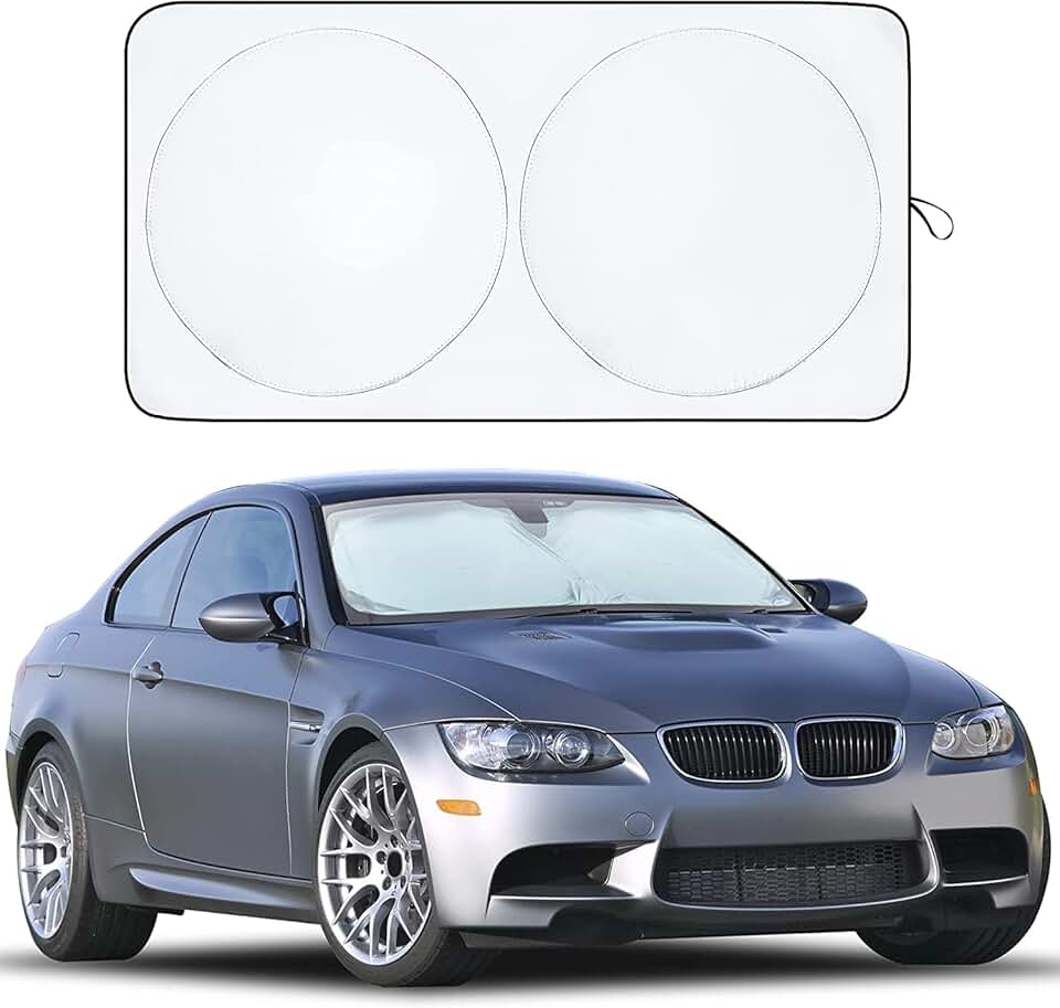 EcoNour Car Windshield Sunshade | 積木 99% Heat & Keeps Interior Cool | Universal Fits Cars, SUVs, Trucks | Automotive Sun Screen, Visor & Car Accessories 適用於 Summer | Medium (64x32 Inches)