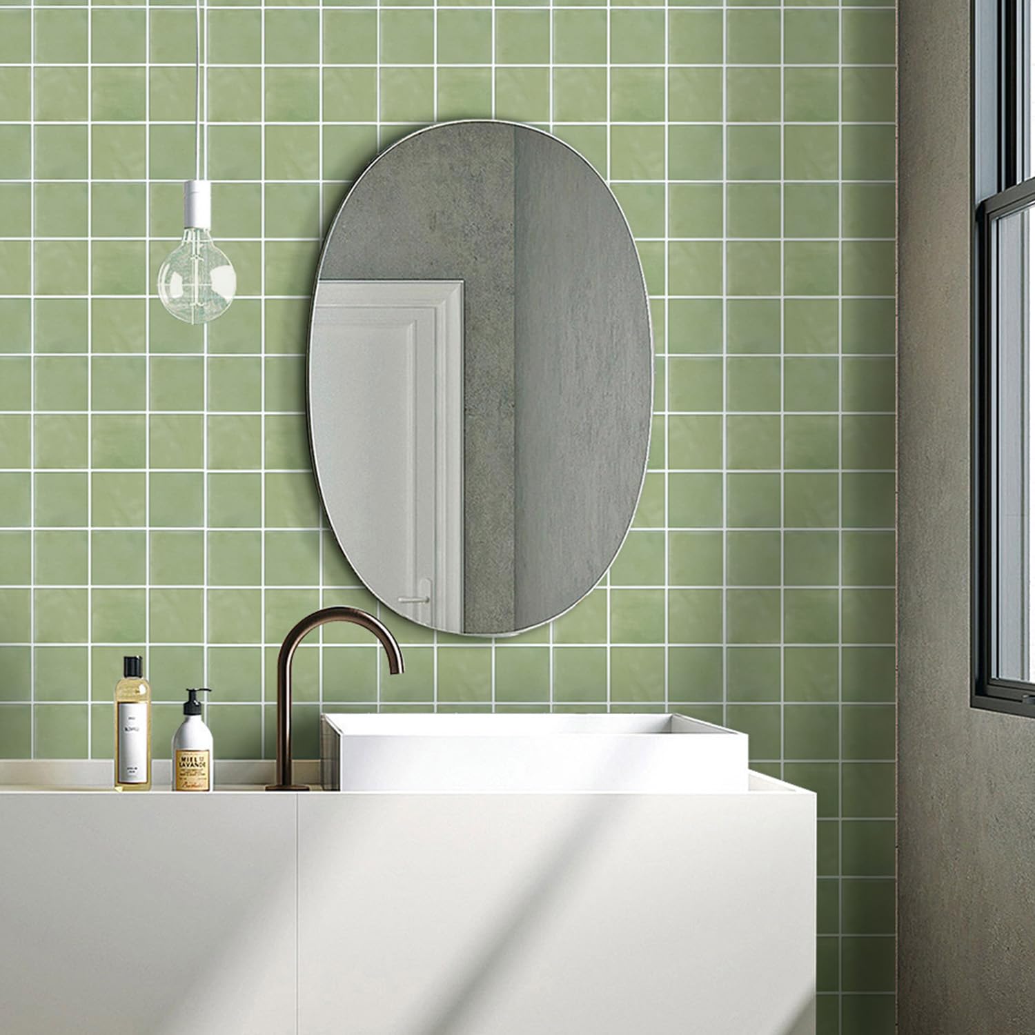 Commomy 3D Selbstklebend Fliesenaufkleber 30 x 30 cm PVC Matt Salbei Grün für Küche Bad Metro Wanddekor