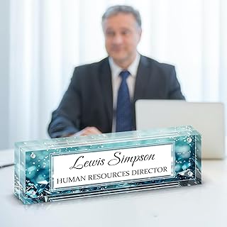 Name Plate for Desk, Desk Double Sided Pattern Name Plate Personalized Office Desk Decor for Women and Men, Employee Appreciation Gifts Office Gifts for Boss, Manager, (Green Diamonds)