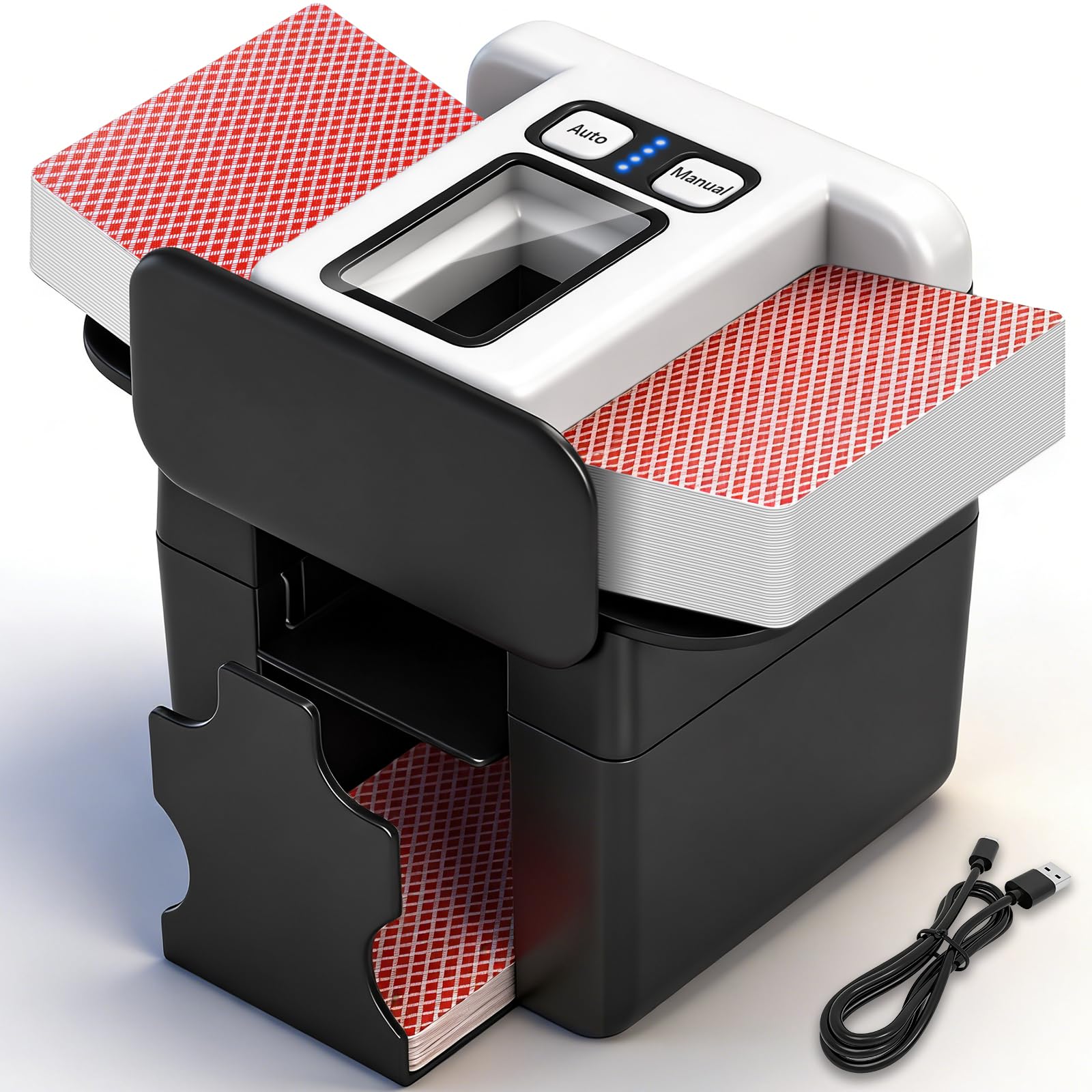 Barajador de Cartas Automático, Mezclador de Cartas Recargable, Card Shuffler Eléctrico con Batería de 2500 mAh, Barajeadora Automática con Aleta Trasera Ajustable, para Diferentes Tamaños de Carta