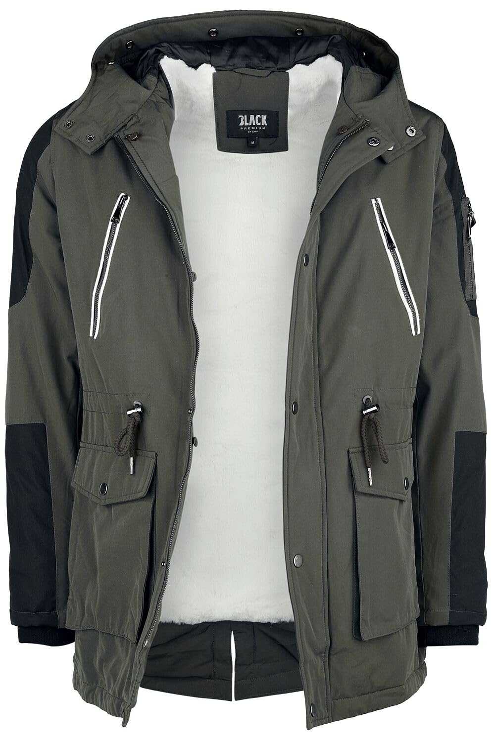 Black Premium by EMP Hombre Chaqueta de invierno verde oliva con cuello de piel sintética