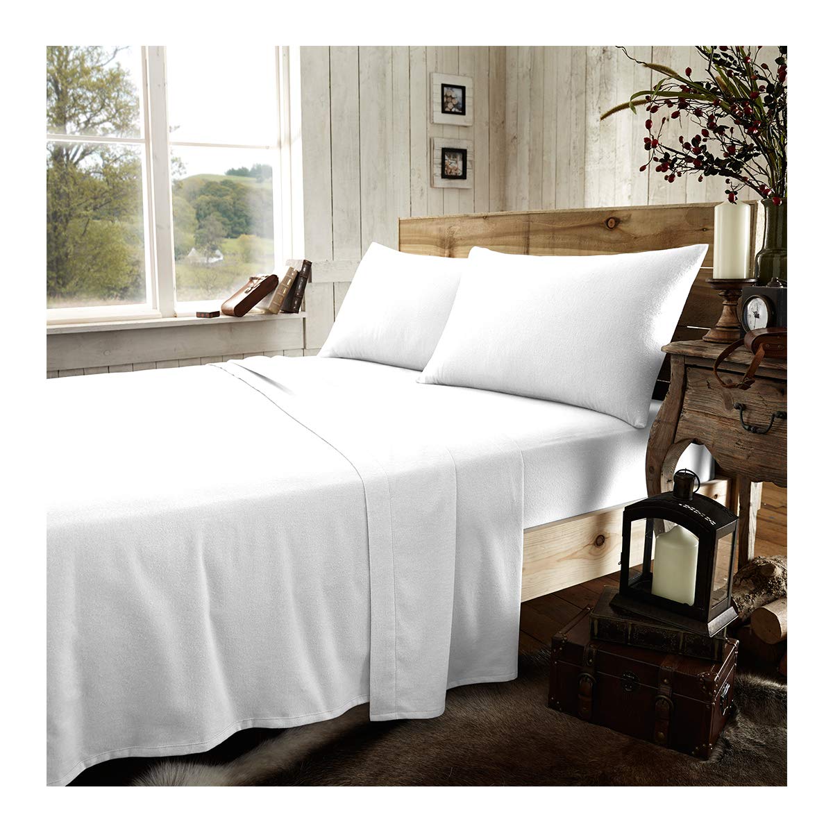 Gc Gaveno Cavailia White Gaveno Cavailia Luxury Brushed 100% Cotton Plain Dyed Flannel Flat Sheet, [ King - ]