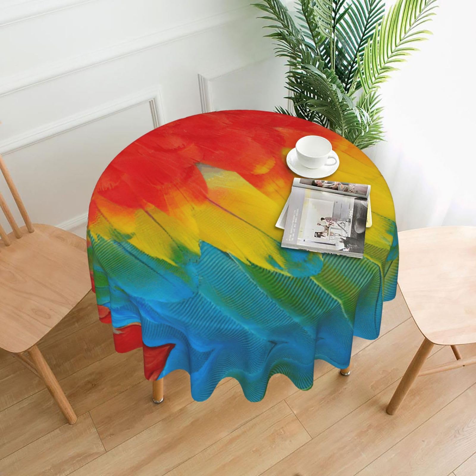 Uusnwaa Fantastic Parrot Feather Print Round Tablecloth 60 Inch, Stain Wrinkle Resistant Washable Polyester Table Cover For Kitchen Party