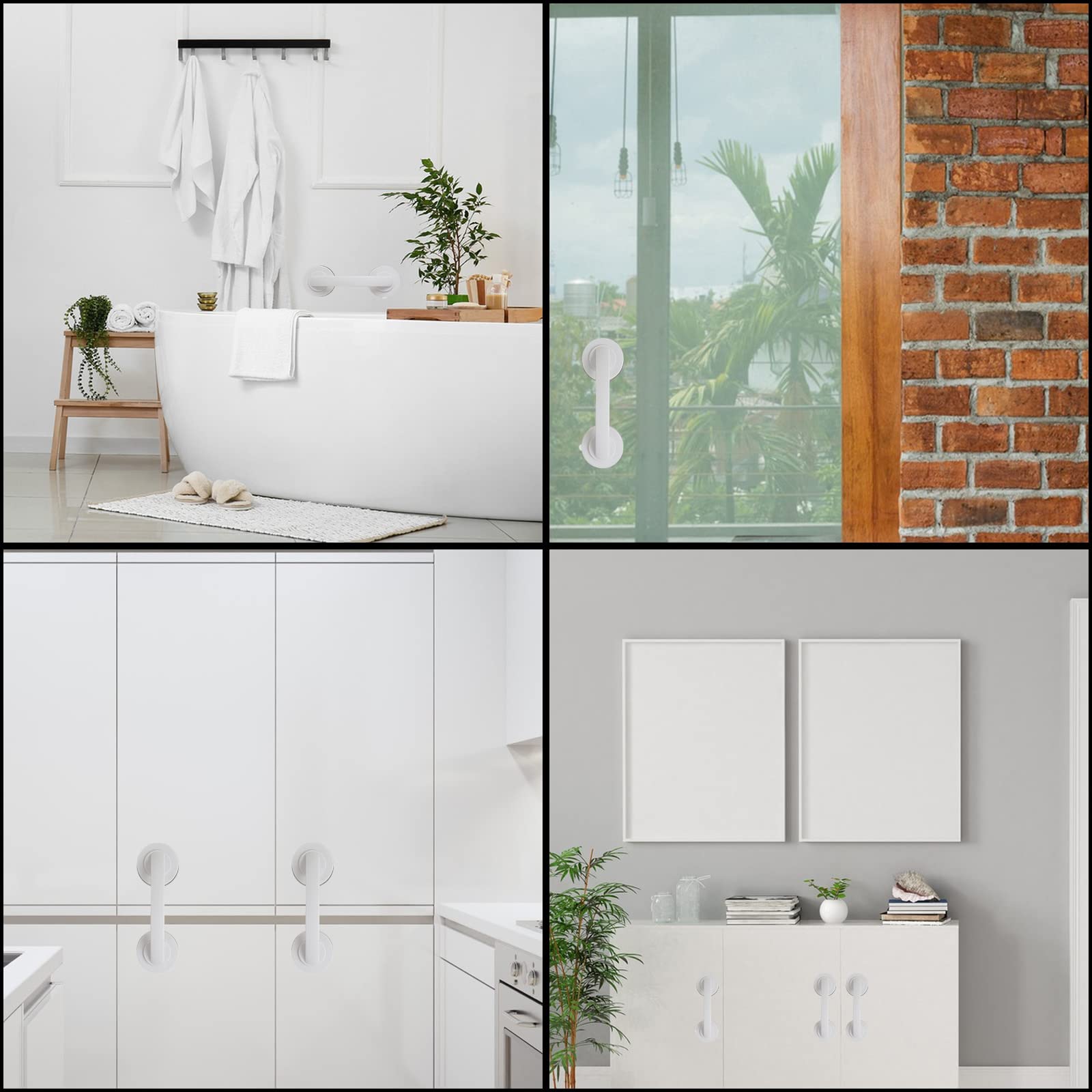 Piezas Barras de Agarre con Ventosa para Baño, Manijas de Agarre de Plástico de 19 cm para Ducha, Manijas de Agarre de Ducha Blancas Antideslizantes para Puerta de Ducha, Habitación, Ventana, Cajón