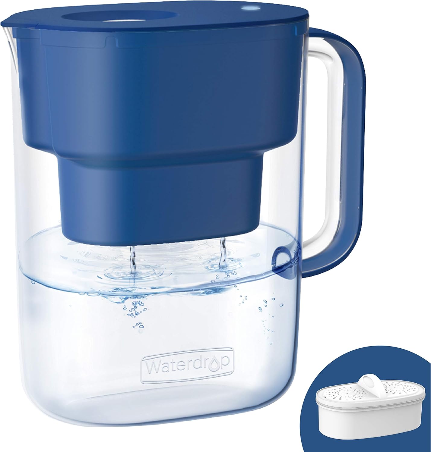 200-Gallon Long-Life Lucid 10-Cup Water Filter Pitcher, NSF Certified, 5X Times Lifetime, Reduces Lead, Fluoride, Chlorine and More, BPA Free, Classic Blue, by Waterdrop: Home & Kitchen