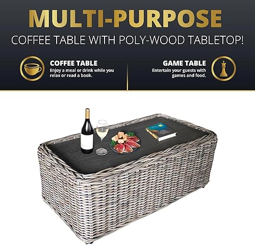 Miniatura 2 de Juego de muebles de mimbre para patio, 4 piezas, muebles de exterior con sofá de mimbre con mesa auxiliar, sofá biplaza acolchado, resistente a todo