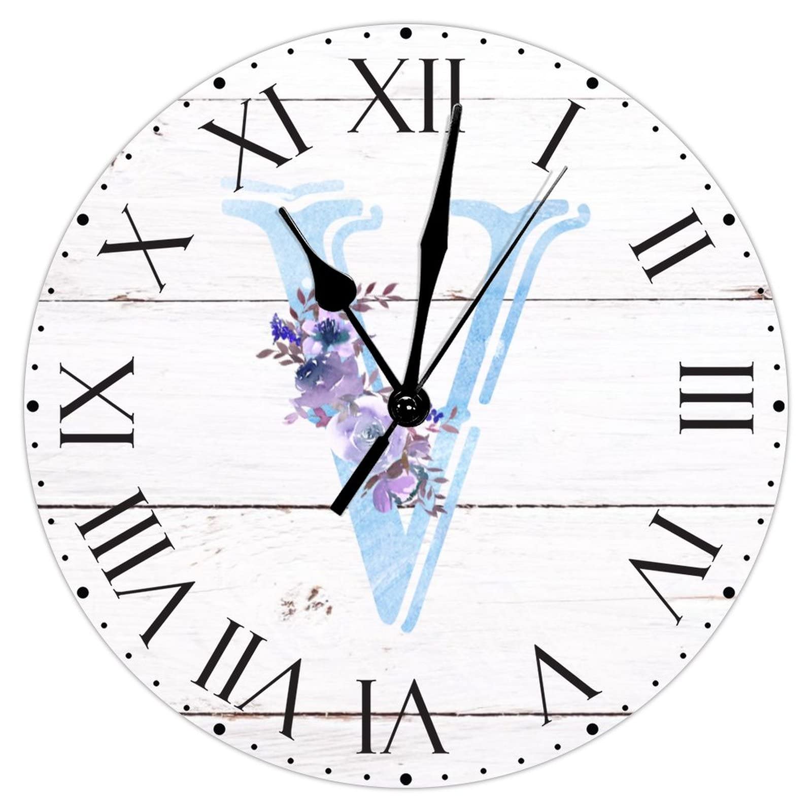 Horloge murale initiale V personnalisée violette, une idée cadeau rétro