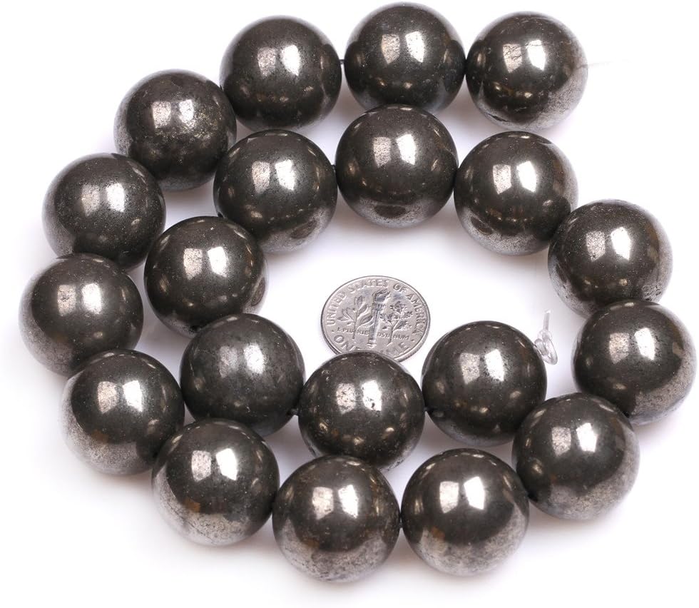 JOE FOREMAN Pyrite Beads for Jewelry Making Natural Gemstone Semi Precious 20mm Round Silver Gray 15"
