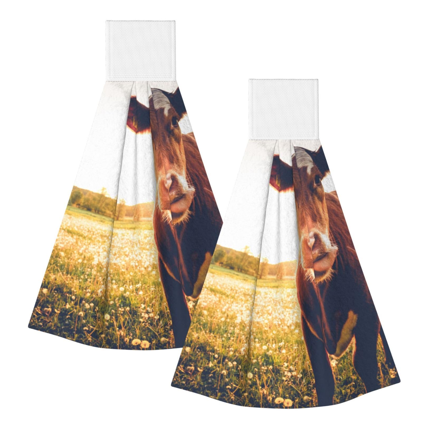DOPKLNA Animal Cow, 2 Pcs Hanging Coral Fiber Hand Towels for Bathroom, Absorbent Kitchen Towels
