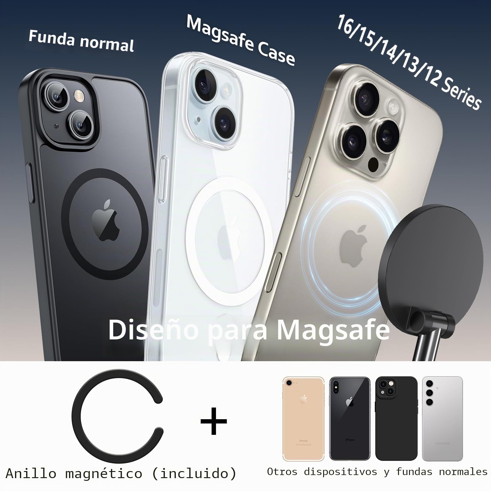 Soporte de teléfono magnético para Coche con Ventosa para Soporte Magsafe, Soporte para teléfono de Coche con Ventosa Ultra Ajustable 360° para iPhone 17 Pro MAX 16 15 14 13 12 Air Plus (Negro)