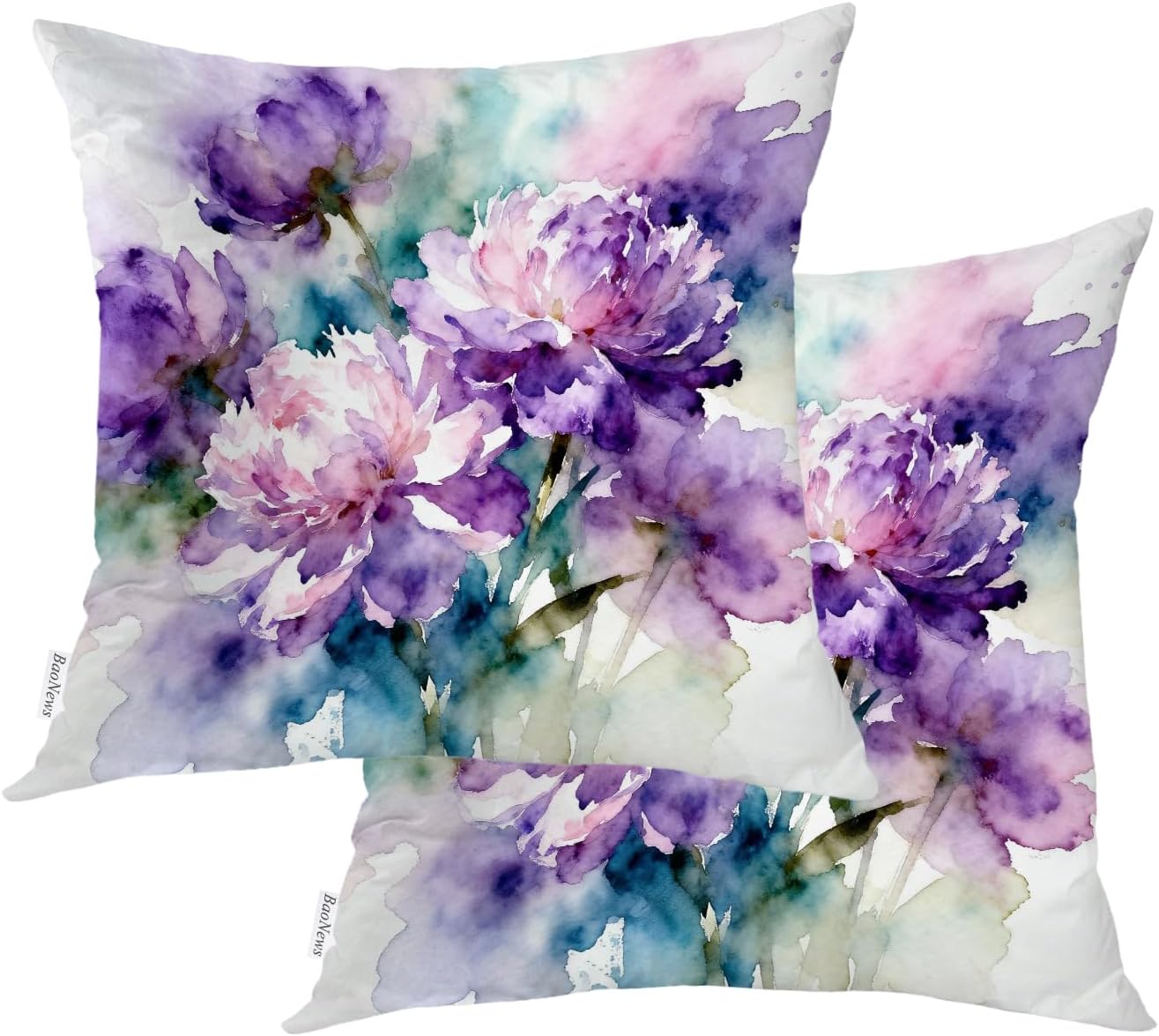 Floral Pillow Covers, Purple Blue Daisy Flower Floral Daisies Flower Square 22 x 22 Inches Decorative Throw Pillow Covers Cotton Cushion for Sofa Bedroom Car, Yellow, Set of 2