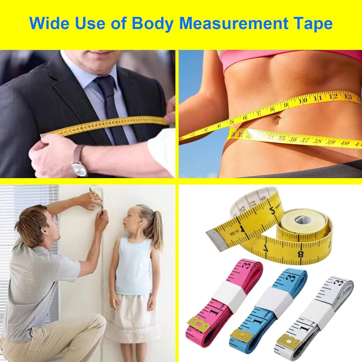 5 cintas métricas de doble cara, cintas métricas para cintura, ropa, telas y costura, cintas métricas flexibles para medir el cuerpo - 150 cm (60 pulgadas) - 5 colores