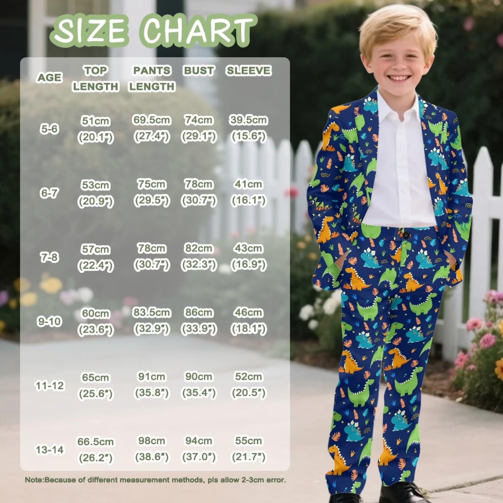 Biyejit 2-teiliges Jungenanzug-Set mit einem Knopf, Blazer und Hose, formelle Smokingjacke für Hochzeit, Party, Outfit, 5–14 Jahre, Dinosaurier, 7-8 Jahre