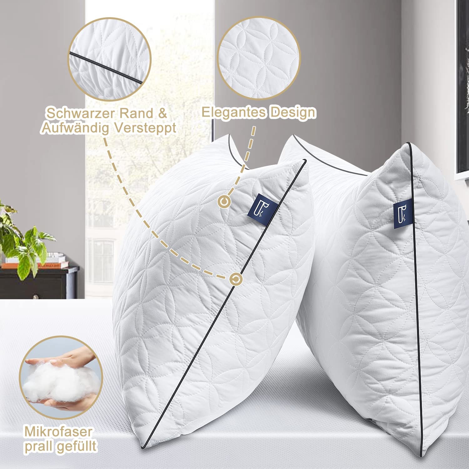 BedStory Kissen,Kopfkissen 80x80 cm 2er Set, orthopädisches Seitenschläferkissen mit Mikrofaser Füllung, atmungsaktives Schlafkissen Sitzkissen Sofakissen, weich Aber fest 2X 1500g