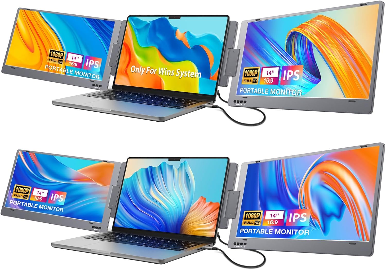 KYY Triple Laptop Screen Extender, 14" 1080P FHD IPS Dual