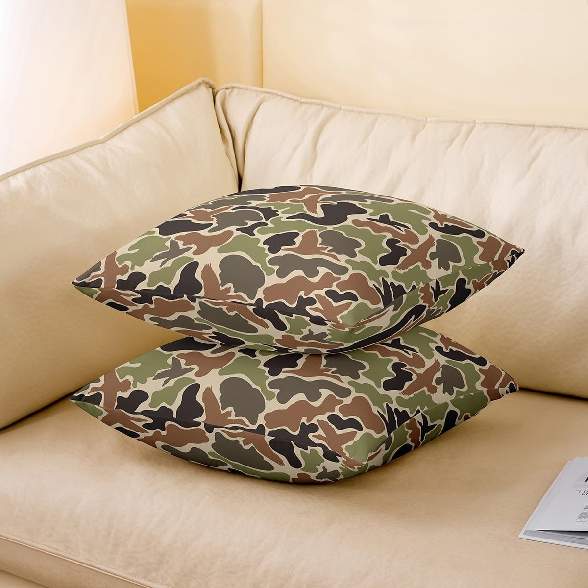 Feelyou Duck Hunter Green Camouflage Hunting Reversible Throw Pillow Covers 24 x 24-Inch Kids Black Brown Pillow Covers Home Decor for Boys Teens Camo Army Square Cushion Covers Set of 2 Wild