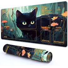 for MTG Playmat with Zones 24" x 14" with High Elastic Rubber Base Non-Slip Rubber Sole HD Printing for MTG Mat Magic Mat Card Playmat Magic Playmats, Black Cat in The Flowers