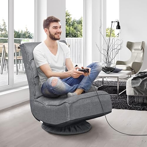 Miniatura 2 de Giantex Silla giratoria de 360 grados, silla plegable ajustable de 6 posiciones, soporte de resorte de 300 libras, respaldo acolchado cómodo, sofá