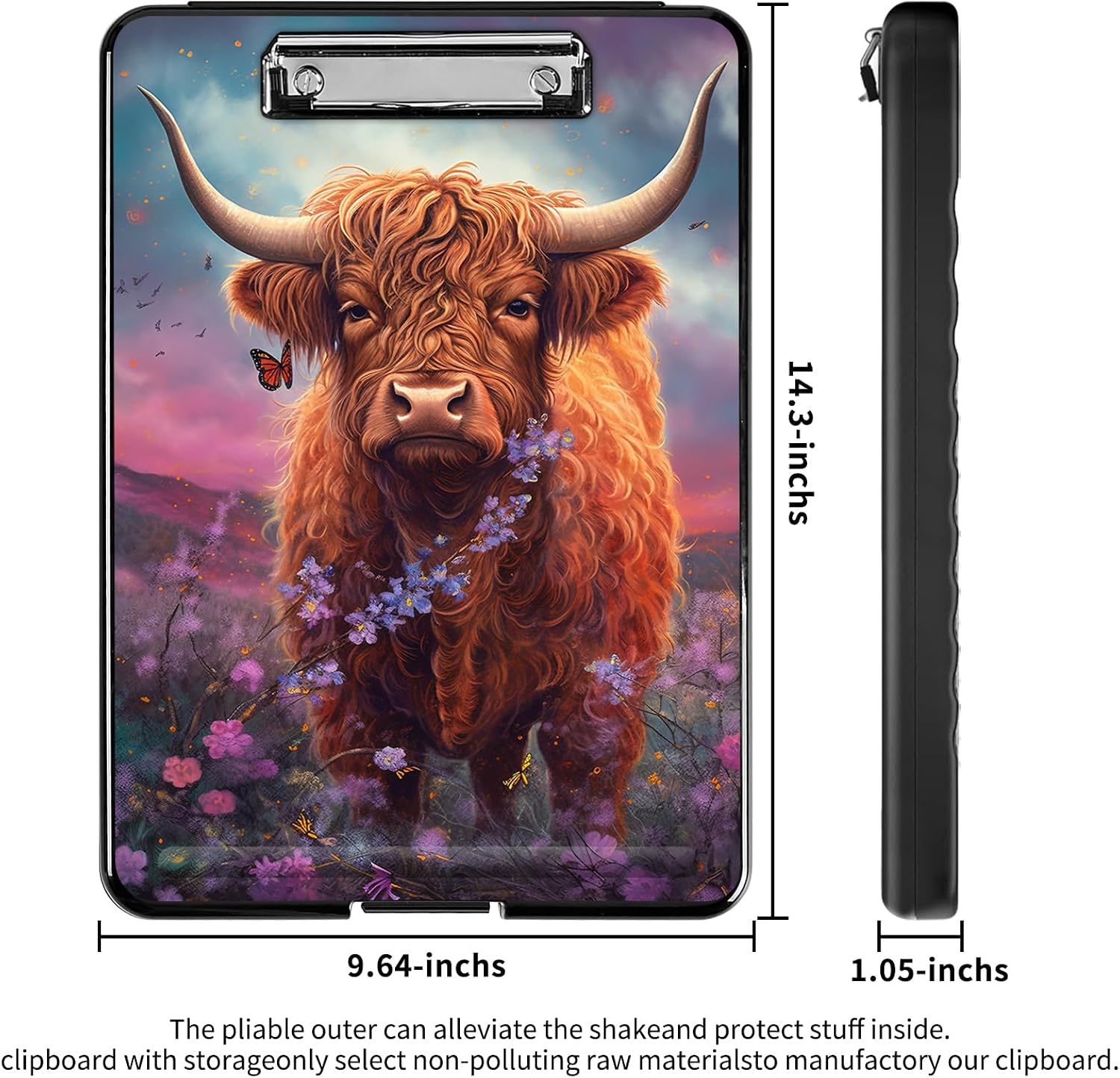 Clipboard with Storage,Clipboards with Pen Holder,Cute Pattern Plastic Nursing Clipboards for Women Men Teachers Work,School,Office Supplies-Cute Highland Cow