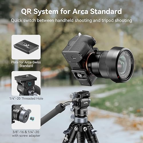 Miniatura 4 de SmallRig Cabezal de video con base niveladora, placa de liberación rápida para Arca Swiss y mango ajustable, cabezal de fluido para cámaras
