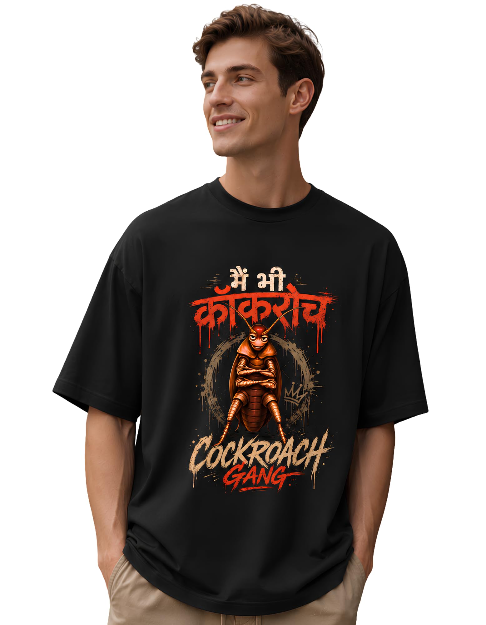 Cockroach Janata Party Oversized T Shirt for Men Graphic Printed Drop Shoulder Baggy Fit Streetwear T-Shirt-picture-26