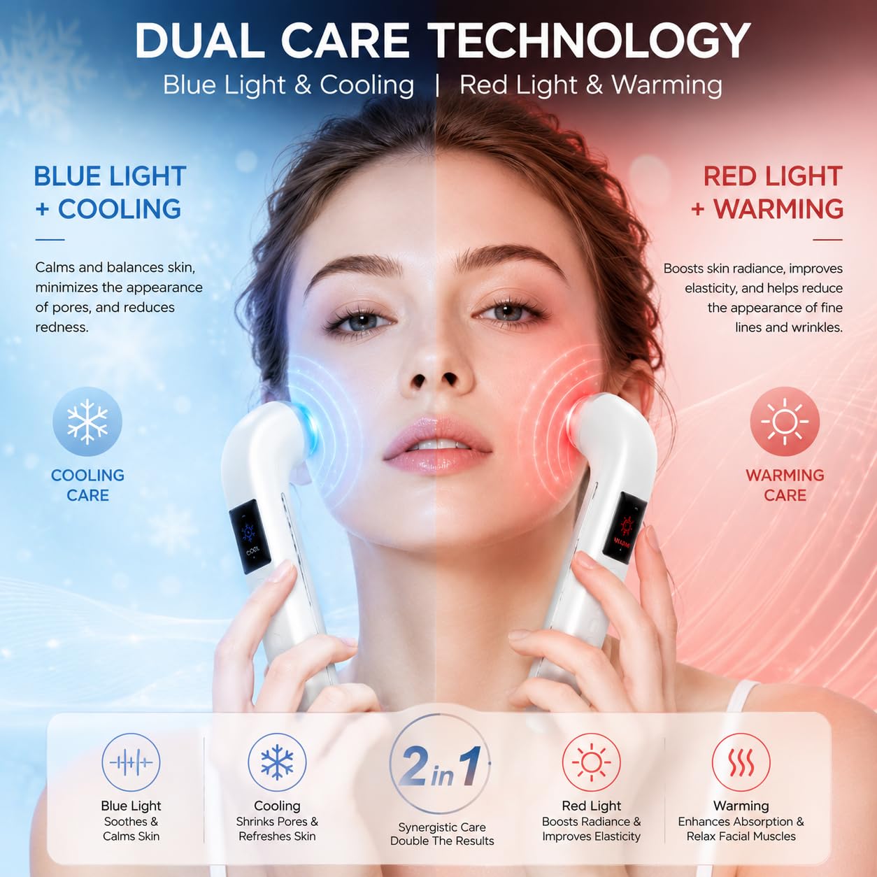 Avorla 6-in-1 Facial Massager, Face & Neck Beauty Device with LED Light Therapy, Warming & Cooling Care & Vibration Massage for At-Home Skincare