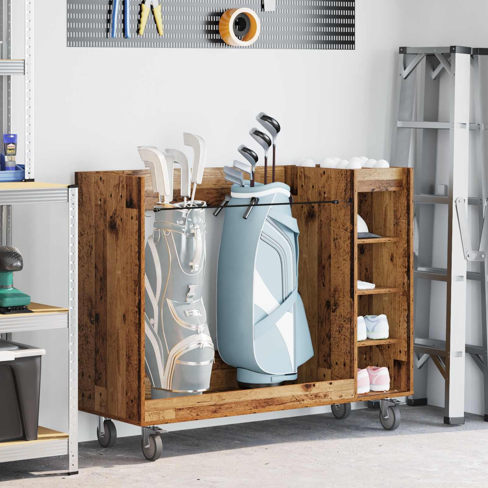 Gecheer Golf-Schrank Uni Altholz, 120 x 45 x 98 cm, Holz, Stauraum für Golfzubehör, für Garage und Wohnraum
