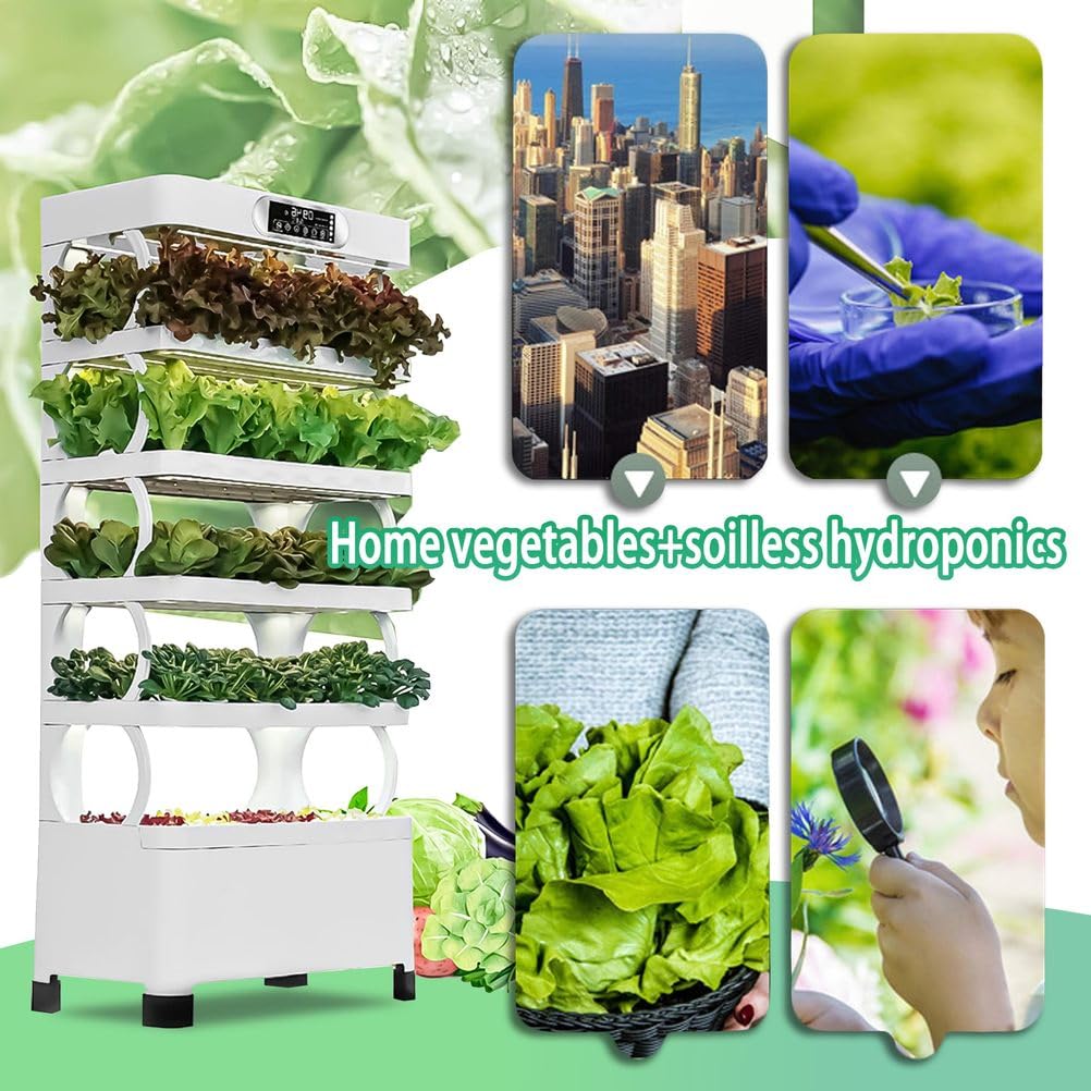Système de culture hydroponique, tour de jardin à 5 niveaux avec lampe de culture LED, kit complet de légumes et d'herbes pour jardinage à la maison