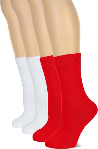 Hugh Ugoli Calcetines de algodón para mujer, color liso, ajuste regular, calcetines casuales suaves para pantalones, talla de zapato 6 a 12, 4 pares