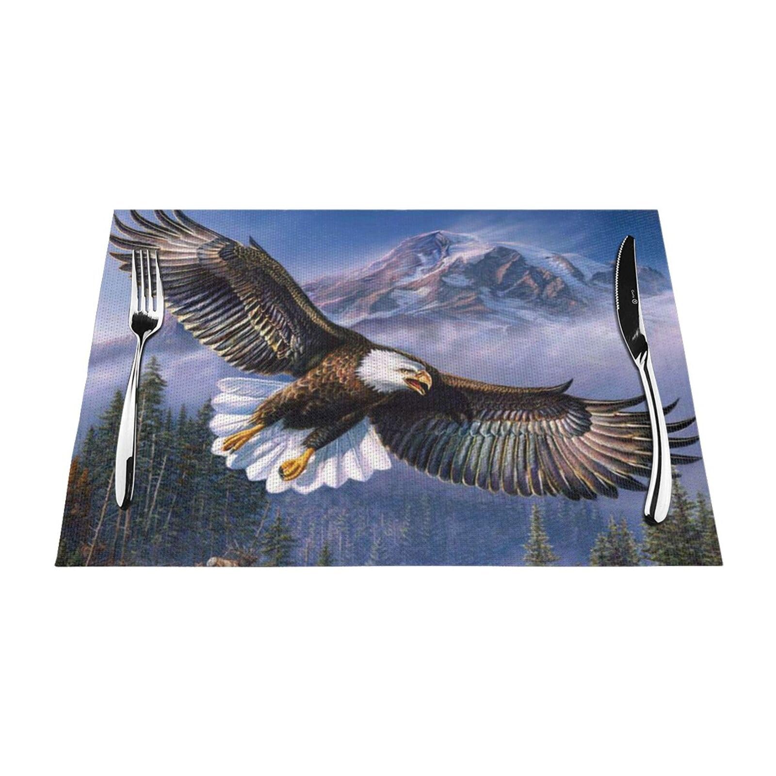 PVC Placemat Set of 4 PCS, 45x30 CM, Flying Eagle Printed Non-Slip Heat Resistant Place Mats for Kitchen Dining Table Indoor Outdoor