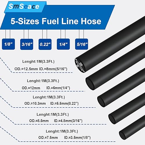 Miniatura 3 de smseace Kit de manguera de línea de combustible de 3.3 pies, 4 tamaños, 316 pulgadas, 14 pulgadas, 516 pulgadas, 38 pulgadas, manguera de línea de