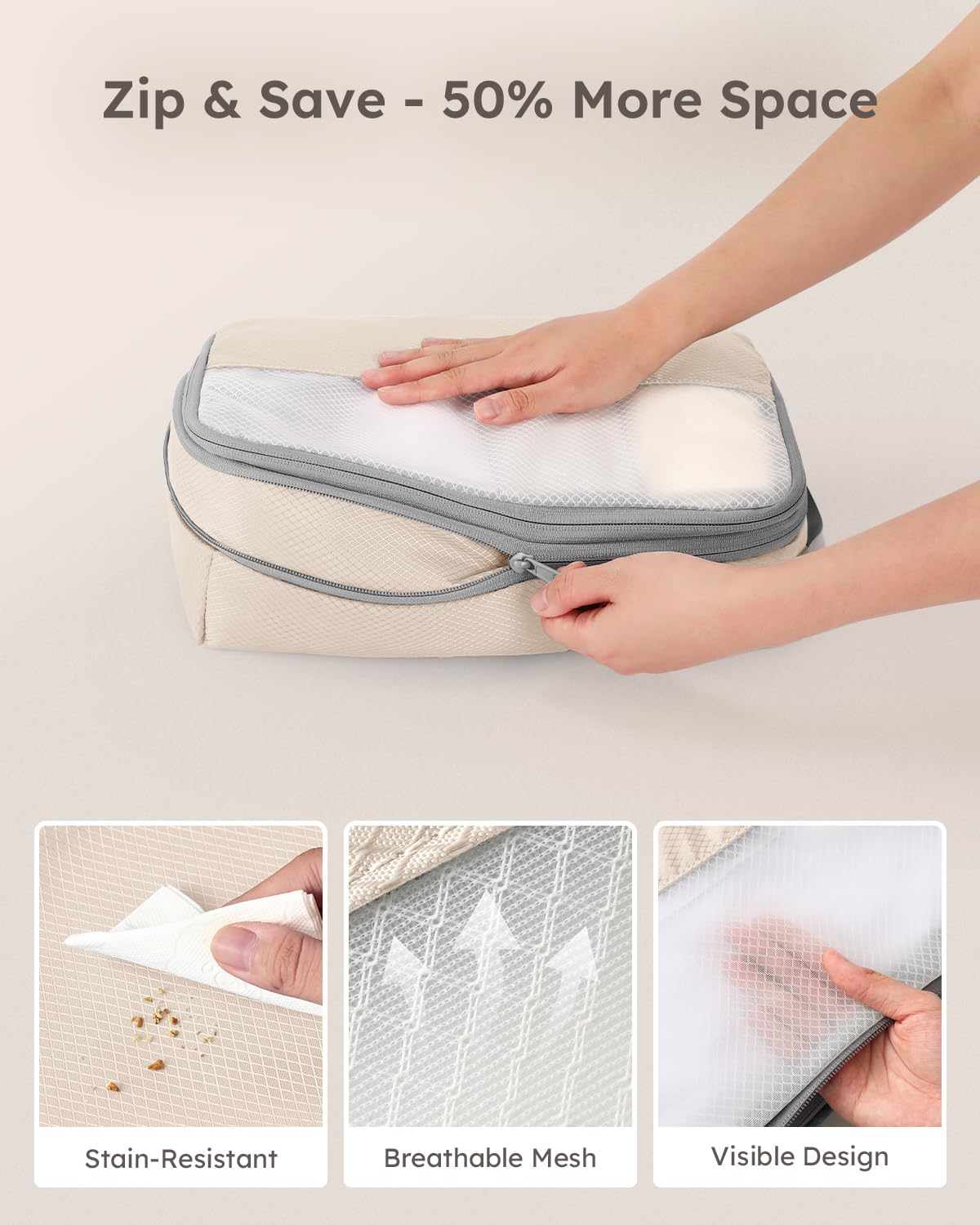 Set De 4 Packing Cubes à Compression KOOKOOMIA - Organisateur De Valise & Sac à Dos Pour Voyage - Gain De Place, Filet Transparent