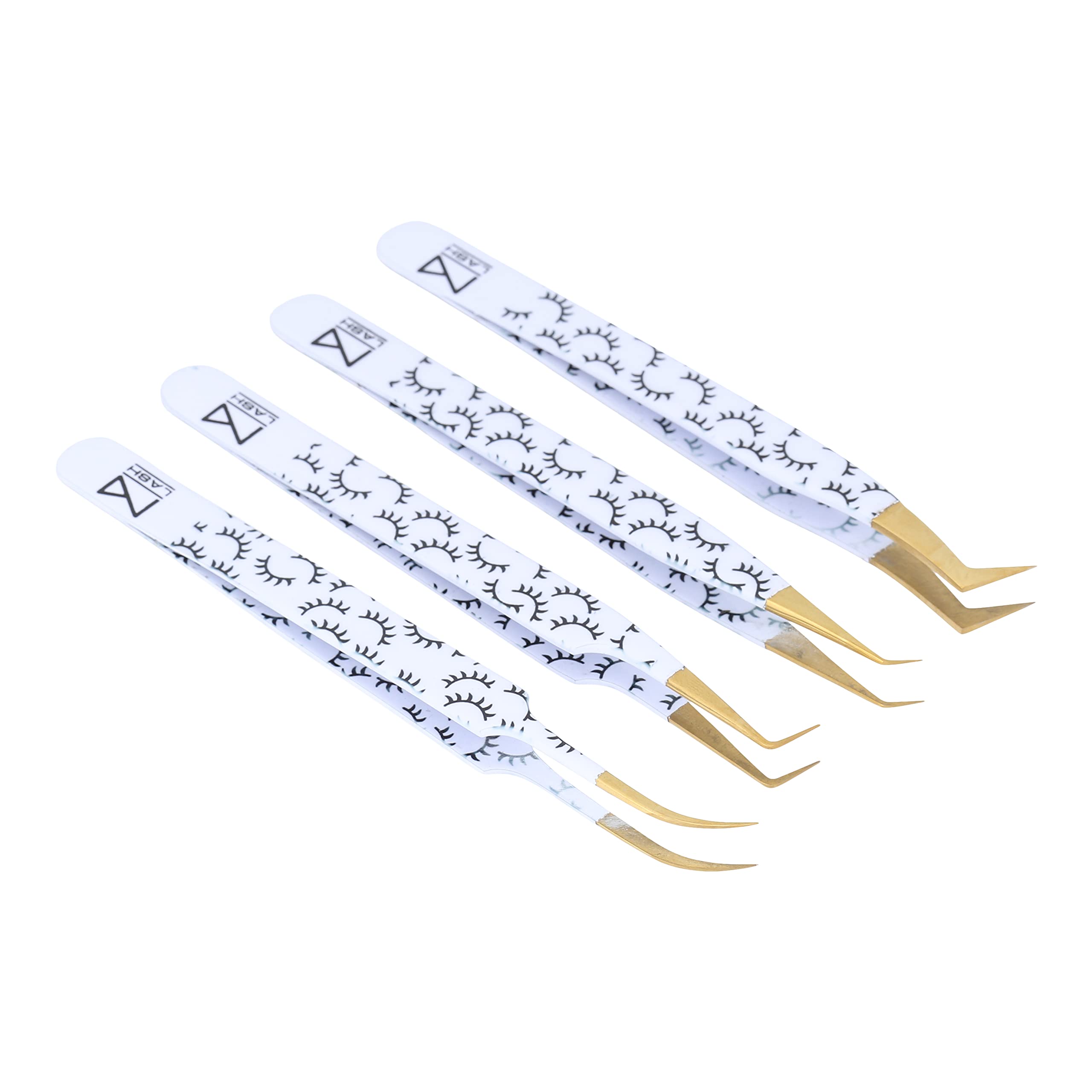 M LASH Juego de 4 pinzas de extensiones de pestañas con agarre de diamante, suministro de pestañas de acero japonés (WL)