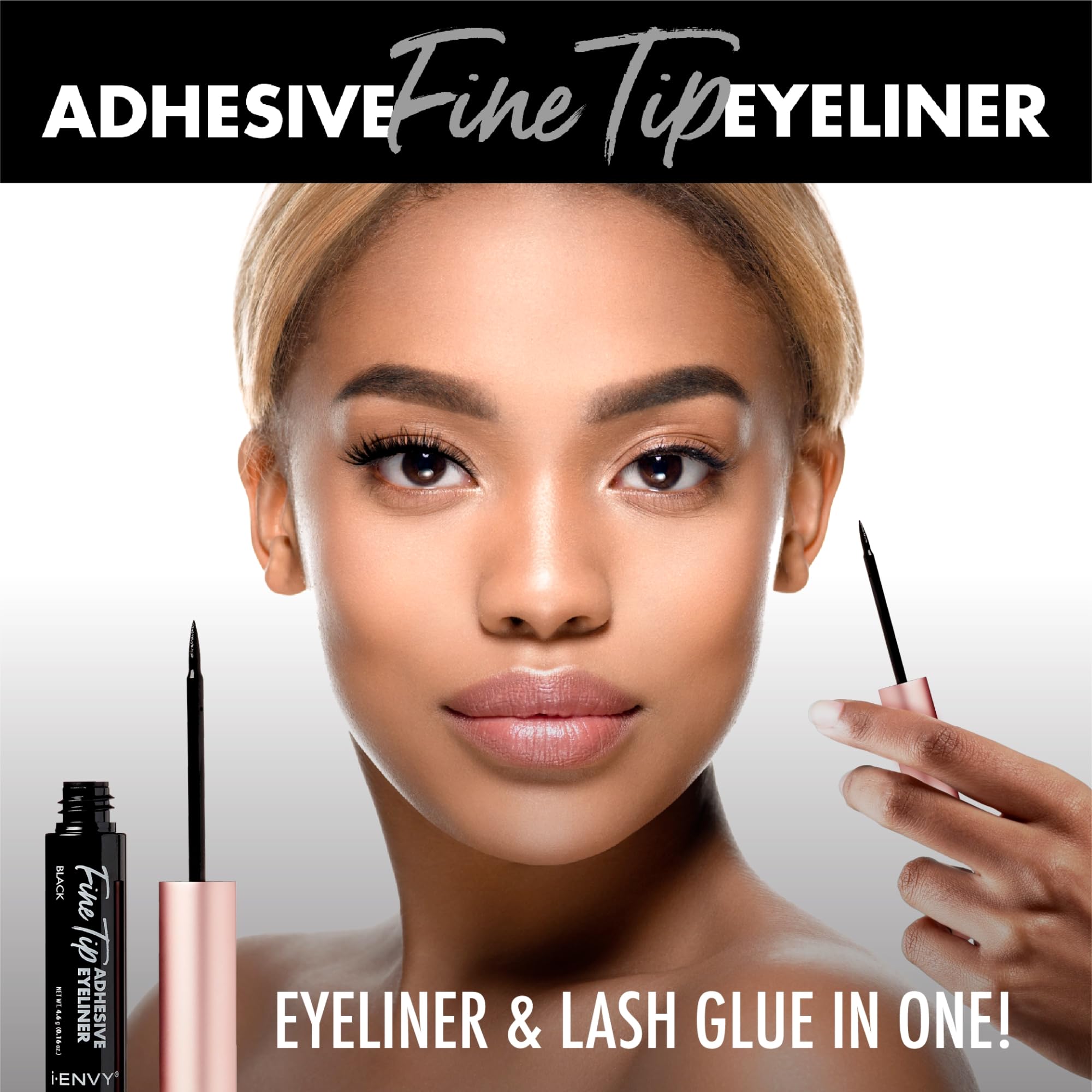 i-ENVY Fine Tip Adhesive Eyeliner, Precision Eyeliner & Eye Lash Glue, Easy Application & Removal, Strong Long-Lasting All Day Hold Adhesiveness (Black)